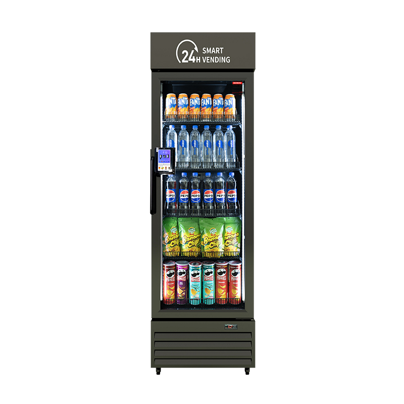 HAHA Mini smart cooler with a glass door and shelves for drinks and snacks